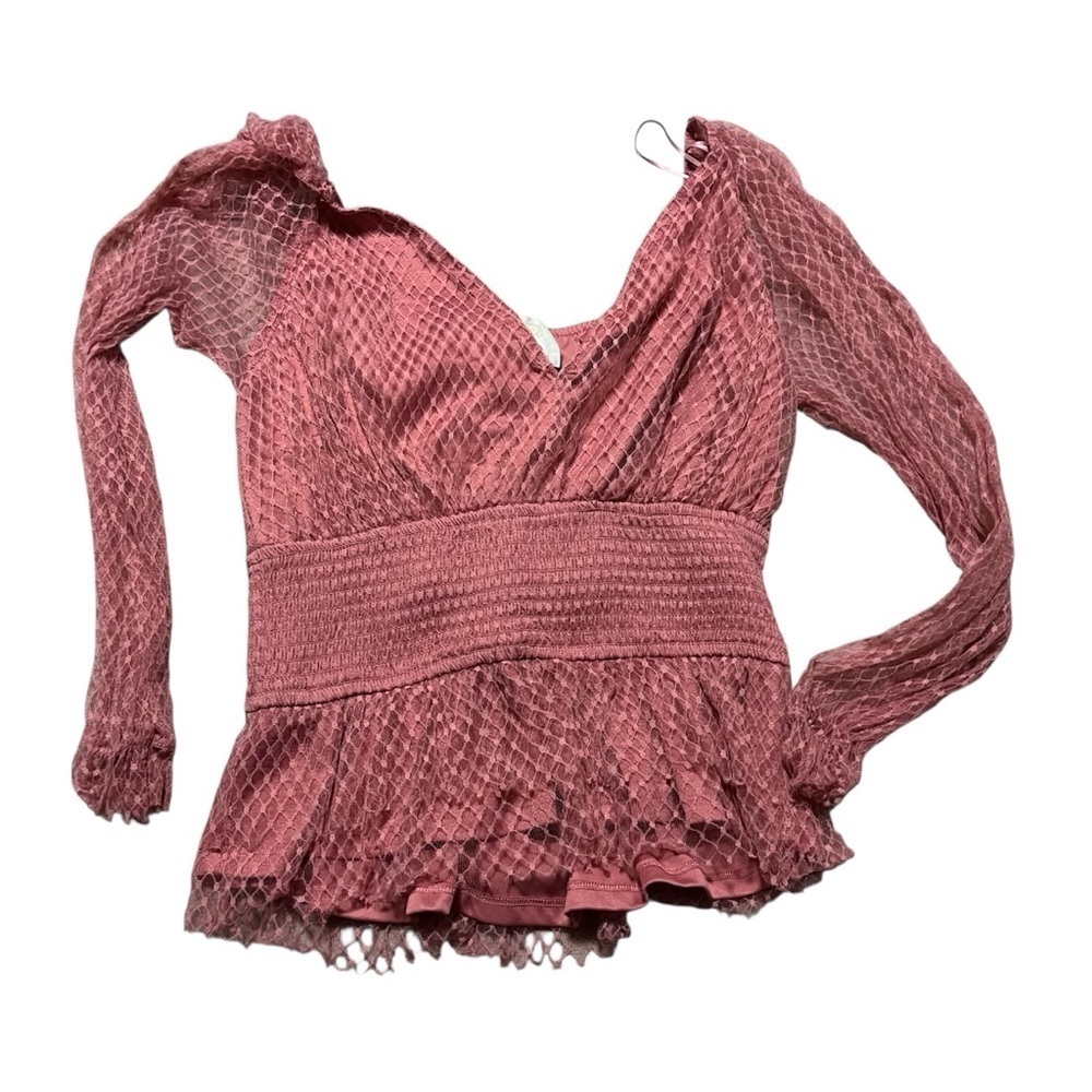 Audrey Parks Francesca's Blush Pink lace lined Blouse Size medium long sleeve